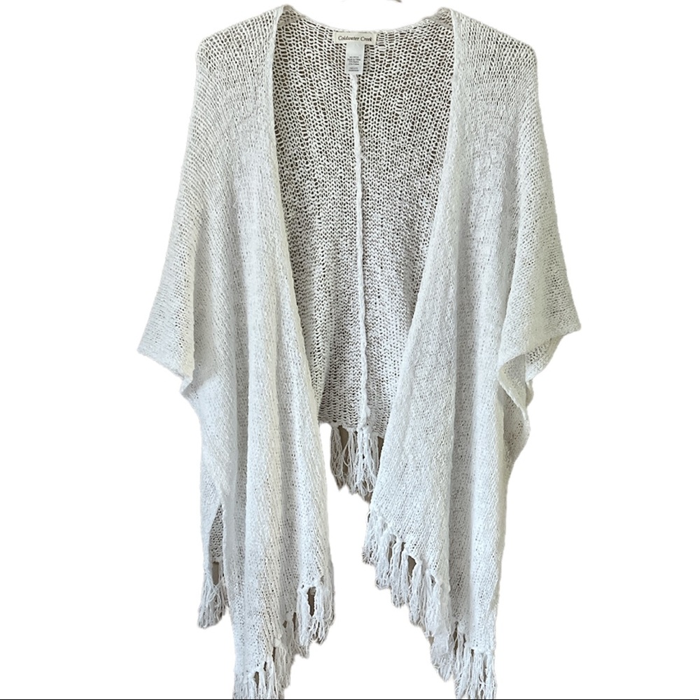 Coldwater Creek white crochet shawl one size  allover Fringe lightweight